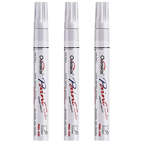 Permanent Paint Markers Pens - 3 Pack White Oil Based Paint Pens, Medium Tip, Quick Drying and Waterproof Marker Pen for Metal, Rock, Wood, Fabric, Overseas