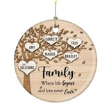 Family Where Life Begins and Never Ends Personalized 3 Inch Ceramic Christmas Ornament With Gift Box (5 Names) MRC Wood Products