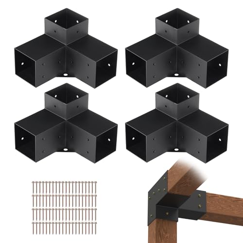 VEVOR Pergola Bracket Kit 4''x4'', 4pcs 3-Way Heavy Duty Corner Bracket Woodworks DIY Post Base Kit, Easy Installation Wooden Beams for Gazebos, - WoodArtSupply