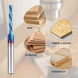 HQMaster 5 Pcs Spiral CNC Router Bits Set Down Cut 1/4” Shank Solid Carbide Spiral Downcut CNC Bits with Nano Blue Coating End Mill for Wood Cut HQMaster