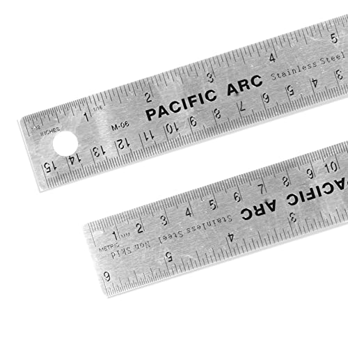 Pacific Arc Stainless Steel 6 Inch Metal Ruler Non-Slip Cork Back, with Inch and Metric Graduations - WoodArtSupply