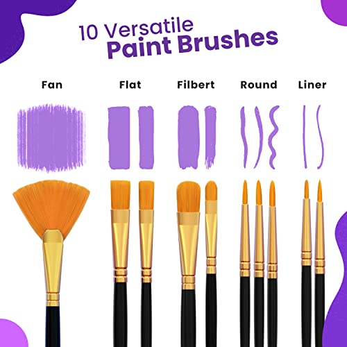 Chalkola Metallic Acrylic Paint Set for Artists, Adults & Kids - 32 Metallic Paint Tubes (22ml) (incl Gold, Silver), 10 Painting Brushes, 1 Knife, 1 Chalkola