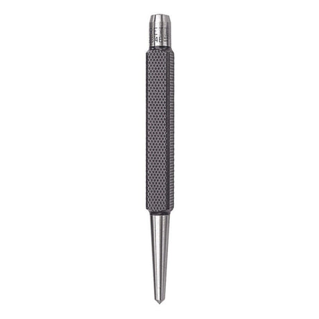 Starrett Steel Center Punch with Square Shank and Knurled Finger Grip - Hardened and Tempered, 4-1/4" Length, 5/32" Diameter Tapered Point, 3/8" Starrett