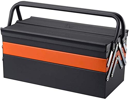 Edward Tools Portable Metal Tool Box with 3 Level Fold Out Organizer Storage - Heavy duty metal frame with smooth metal cantilever latchets -