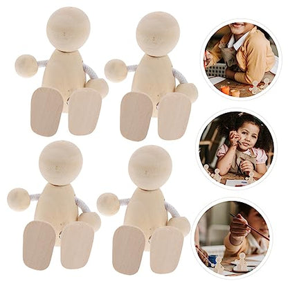 4pcs Wooden Doll Pegs Unfinished Wooden Doll Wood Peg Dolls Doll Pegs DIY Peg Dolls Unfinished Dolls Pegs Graffiti Wooden Doll Blank Peg Dolls Common - WoodArtSupply