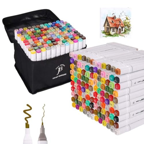 JACK BROWN 120 Colors Alcohol Markers Set for Artists - Professional Markers with Dual Tips for Sketching, Drawing & Animation, Includes Marker Case JACK BROWN