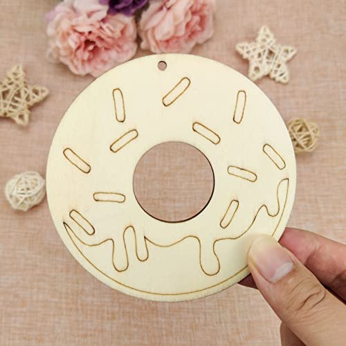 20pcs Doughnuts Shape Unfinished Wood Cutouts DIY Crafts Donuts Wooden Ornaments for Wedding Birthday Baby Shower Party Decoration JANOU