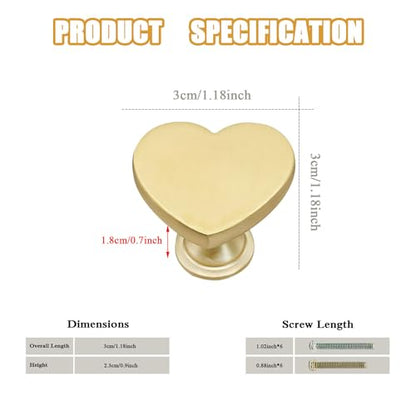 YYMSEN 6 Pcs Brass Drawer Knobs Drawer Pulls Handles Heart-Shaped Gold Cabinet knobs, Suitable for Bathroom Drawer Kitchen Door Pulls Handles - WoodArtSupply