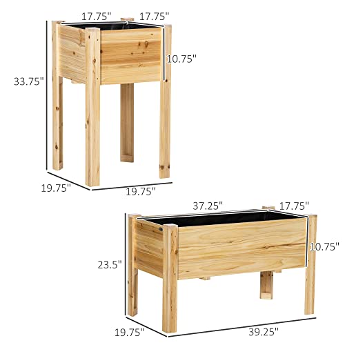 Outsunny Raised Garden Bed Set of 3, Wooden Elevated Planter Box with Legs and Bed Liner, for Backyard and Patio to Grow Vegetables, Herbs, and - WoodArtSupply