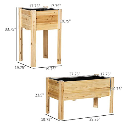 Outsunny Raised Garden Bed Set of 3, Wooden Elevated Planter Box with Legs and Bed Liner, for Backyard and Patio to Grow Vegetables, Herbs, and - WoodArtSupply