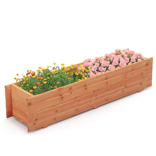 Giantex Raised Garden Bed, 44” x 11” x 10” Wood Planter Box with Drainage Holes, Outdoor Rectangular Raised Beds for Flower Vegetable Herb Giantex