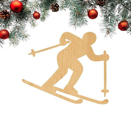 3 Pcs Skier Supply 3" Wooden Shape Ornaments Unique Unpainted Smooth Surface Unfinished Laser Cutout Wood Sheets Boards for Crafts 1/8 Inch Thick WoodArtSupply