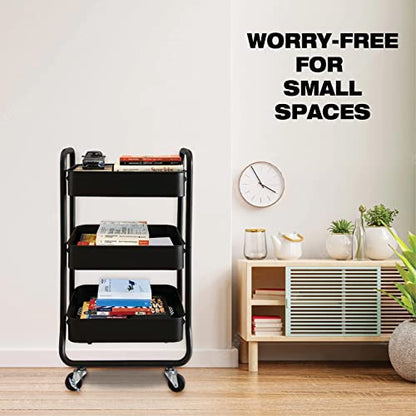 HOMESTEAD 3-Tier Rolling Cart - Heavy Duty Metal Rolling Cart, Lockable Casters, Multifunctional Storage Shelves - Great for Kitchen, Office, - WoodArtSupply