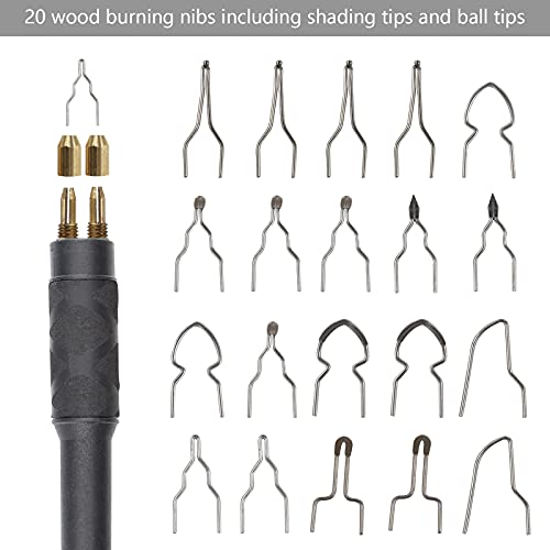 WANDART Professional Wood Burning Kit with One Pyrography Pen Single Wood Burner with 20 Wood Burning Tips with Case and 5PCS Stencils WANDART