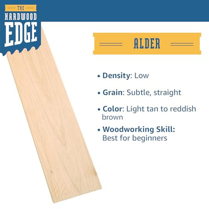 The Hardwood Edge Alder Hardwood Planks - 2-Pack for Unfinished Crafts 1/8’’ (3mm) 100% Pure Hardwood Laser Engraving Blanks Craft and Gifts 1/8″ x 6