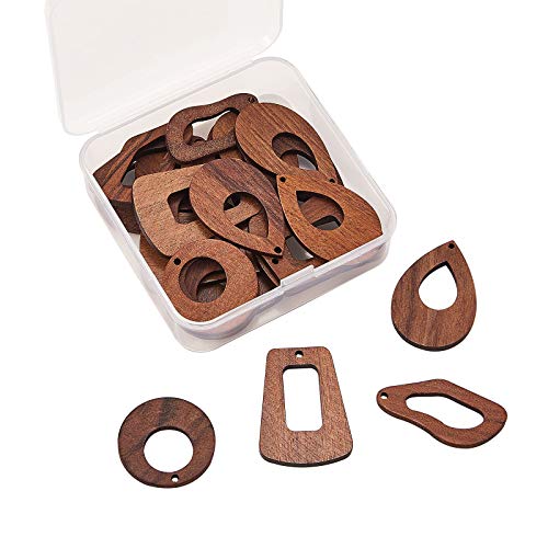 LiQunSweet 24 Pcs Wood Pendants Mixed Shape Unfinished Wooden Assorted Pendant Bulk Lot for Necklace Earrings Jewelry Making DIY Craft Findings