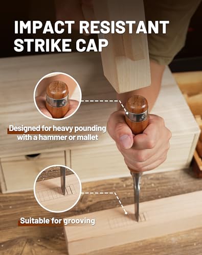 EZARC 6 Pieces Wood Chisel Tool Sets Woodworking Carving Chisel Kit with Premium Wooden Case for Carpenter Craftsman EZARC