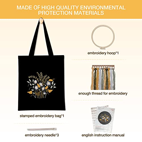 Embroidery kit for Beginners with Pattern Canvas Tote Bag,Arts and Crafts Supplies Embroidery Starter kit for Adults,DIY Needlepoint Kits for Adults bunquax