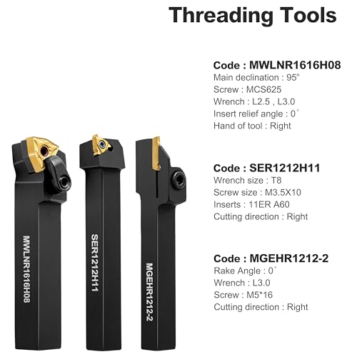 Metal Lathe Cutting Tools - 7PCS 1/2" Turning Holder Boring Bars with 7pcs Indexable Carbide Inserts CCMT060204 DCMT070204 11IR 16ER MGMN200-G IWONGO