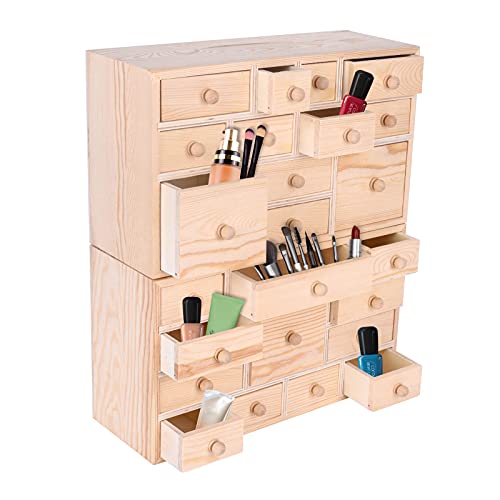 Vencer Set of 2 Wooden Countdown to Christmas Advent Calendar,Craft Storage Organizer with 24 Drawers,DIY Unfinished Wood,Apothecary Cabinet,Kids Vencer
