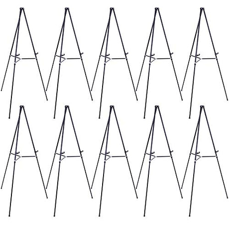 U.S. Art Supply 66" High Showroom Black Aluminum Display Easel and Presentation Stand (Pack of 10) - Large Adjustable Height Portable Floor and US Art Supply