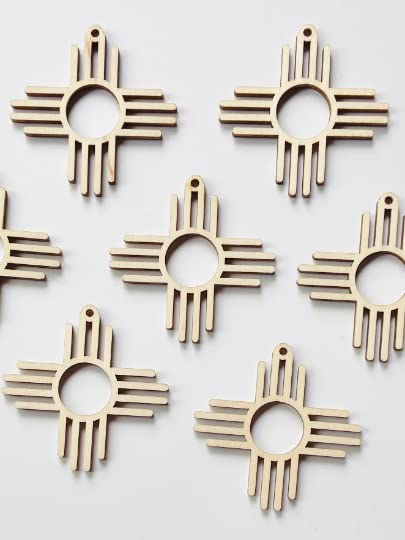 12 Pieces (Many Sizes) Smooth Unfinished Wood New Mexico Zia Sun Symbol Laser Cutout Dangle Earring Jewelry Blanks Charms Ornaments Shape Crafts Made Texan Wood Crafts
