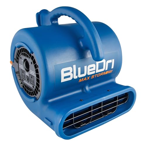 BlueDri Max Storm 25 1/4 HP, 900 CFM Air Mover Blower Fan for Water Damage Restoration Carpet Dryer Floor Home and Plumbing Use, Blue, BD-MS25, Large BlueDri