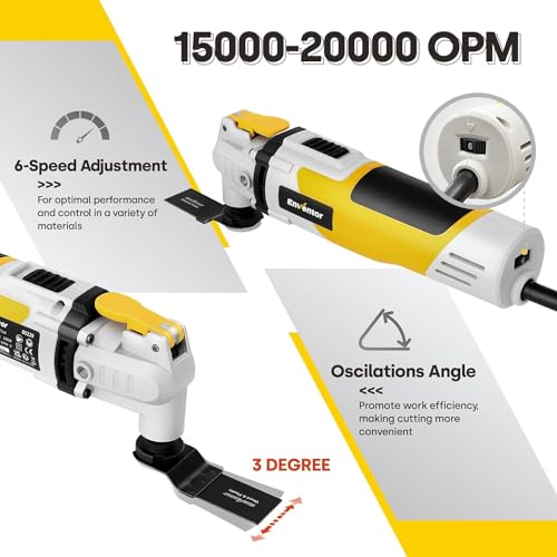 ENVENTOR Oscillating Multi Tools, 2.5A Electric Oscillating Saw Corded with 43PCS Accessories, 15000-22000 OPM, 6 Variable Speeds, 3°Oscillation - WoodArtSupply