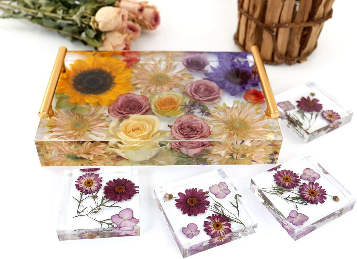 Resin Tray Molds Silicone, 13.5" Large Rectangle Deep Tray Resin Mold and 4 Piece Square Deep Coaster Molds, Silicone Tray Board Table Resin Mold & WoodArtSupply