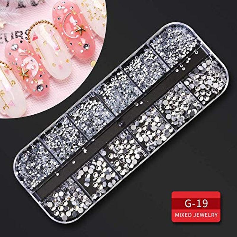 9 Boxes Nail Rhinestones,Nail Gems Nail Diamonds,Nail Art Studs Nail Crystals Nail Sequins for Nails Kit with 1 Tweezers and 3 Pen for Nail Art WoodArtSupply