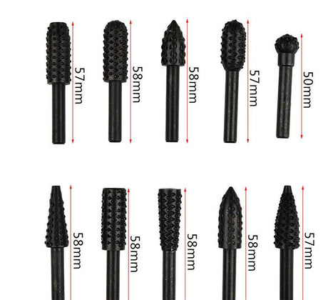 10PCS Woodworking Twist Drill Bits, Wood Carving File Rasp Drill Bits 6.3Mm(1/4") Shank Electrical Tools Woodworking Rasp Chisel Shaped Rotating WoodArtSupply