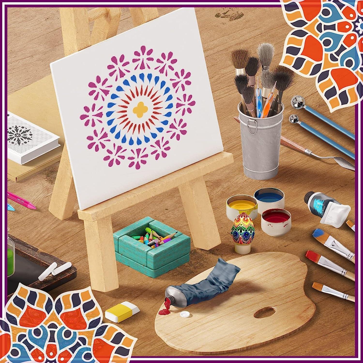 Complete Beginner's Mandala Painting 48 Piece Kit with Acrylic Paints, Reusable Stencils and Dotting Tools. Fun Rock Art & DIY Craft project.