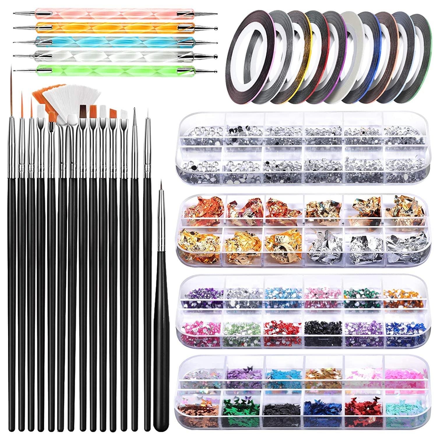Nail Art Brush, 3D Nail Art Decorations Kit with Nail Pen Designer Dotting Tools Colors Holographic WoodArtSupply