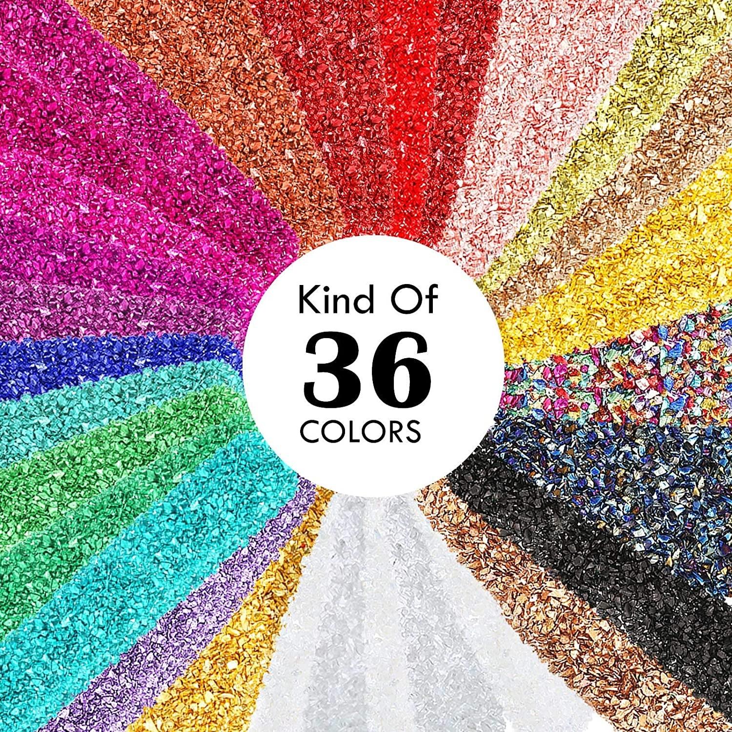 36 Pack Crushed Glass Glitter, Broken Crushed Glass Pieces for Craft Resin Nail DIY Craft Vase Filler Epoxy Resin Art Jewelry Making WoodArtSupply