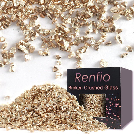 Broken Crushed Glass Glitter Shards Crush 2-4Mm Irregular Small Chunky Chips 3.5 Oz (100G) High Luster Craft Sequins Gravel for DIY Phone Case Geode Resin Art Coasters Ornament - Champagne Gold - WoodArtSupply