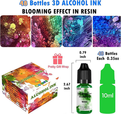 Alcohol Ink Set – 48 Bottles Vibrant Colors High Concentrated Alcohol-Based Ink, Concentrated Epoxy Resin Paint Colour Dye, Great for Painting,Resin Petri Dish, Coaster,Tumbler Cup Making,(10Ml Each) - WoodArtSupply