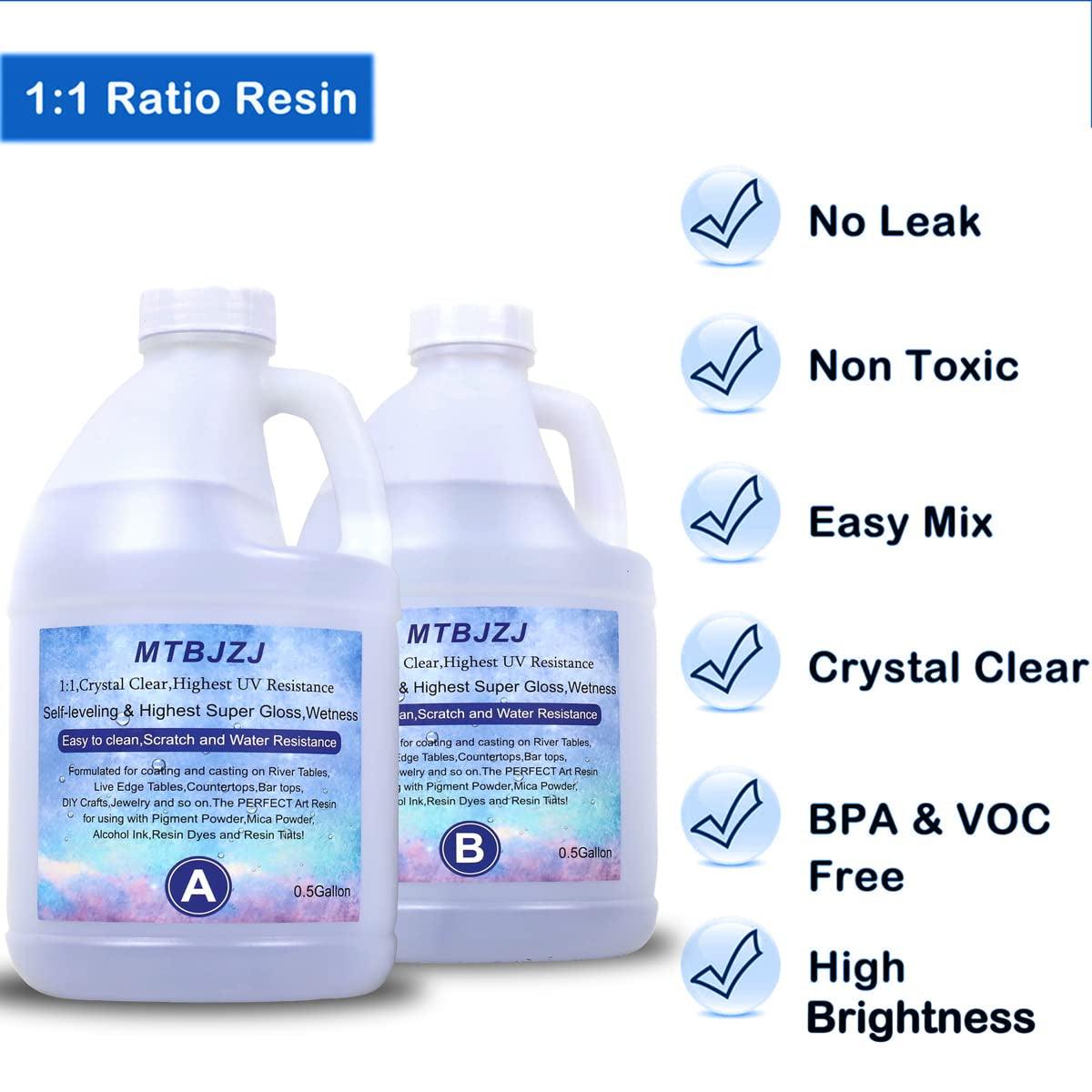 Epoxy Resin 1 Gallon Kit - Supplies 1:1 Crystal Clear Resin Epoxy and Hardener for Super Gloss Coating | for Bars, Tabletop Art Jewelry Casting Molds DIY - WoodArtSupply