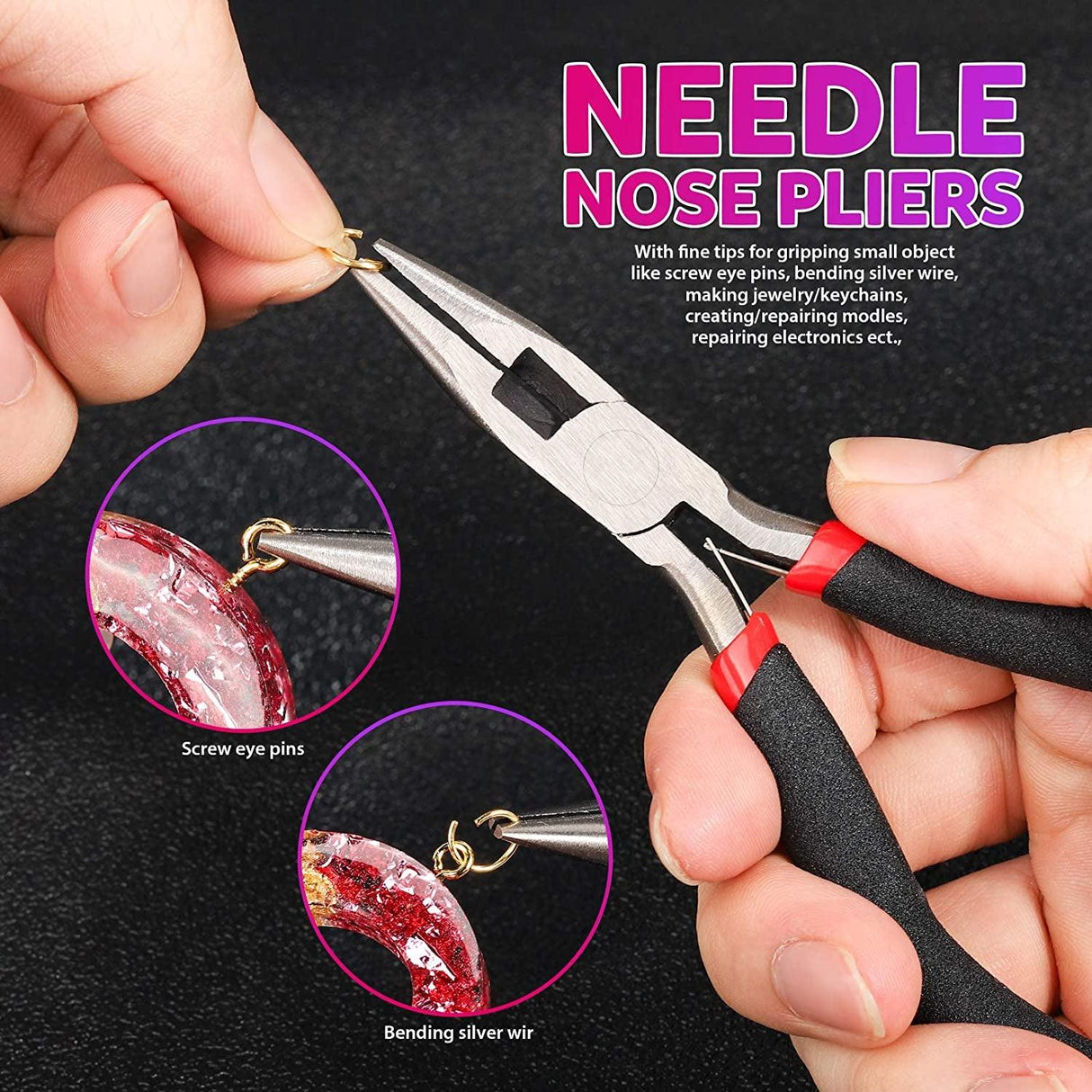 222 PCS Pin Vise Kit for Resin Molds, Steel Hand Drill with Drill Bits & Grip Nose Pliers & Keychain Supplies Jump Rings, Hand Drill for Silicone WoodArtSupply