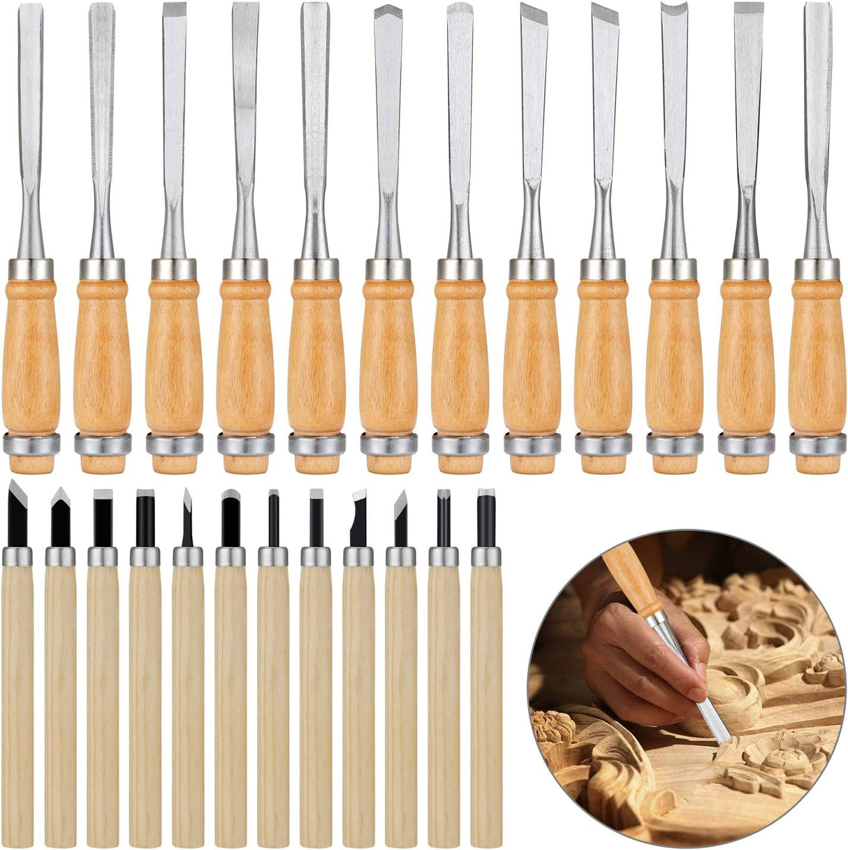 24Pcs Wood Carving Chisel Set Wood Carving Kit Including Small and Large Size Wood Carver Set WoodArtSupply