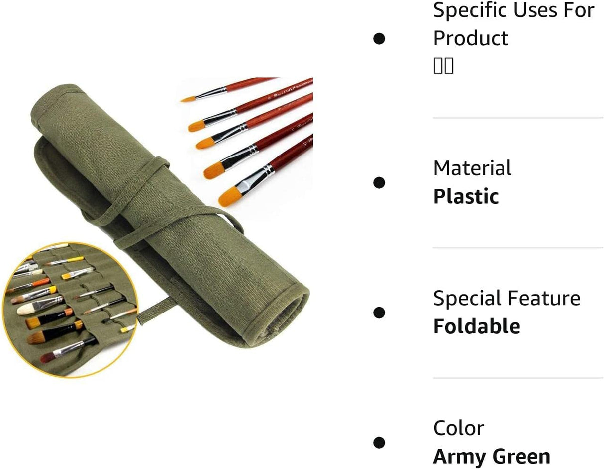 Paint Brush Holder, 22 Slots Paint Brush Storage for Acrylic Oil Watercolor Gouache Artist Paint Brush Roll Canvas Pouch, Silver White Holds 100 WoodArtSupply