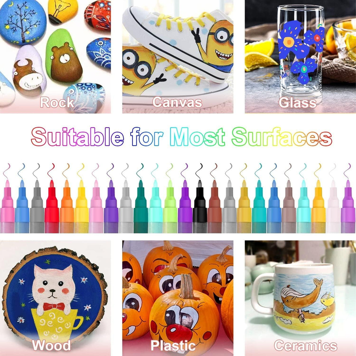 24 Colors Acrylic Paint Pens, Paint Markers for Rock Painting, Fine Point Acrylic Pens WoodArtSupply