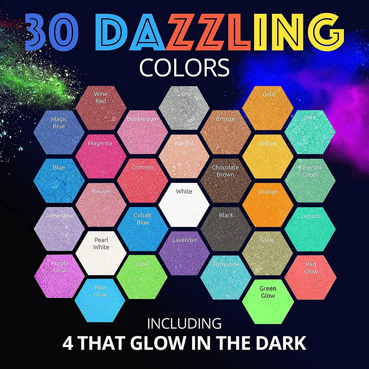 Craft Resin Mica Powder 26 Solid Colors, 4 Neon Glow for Epoxy Resin - 100% Natural, Cosmetic-Grade Resin Color Pigment Powder for Epoxy Resin DIY WoodArtSupply