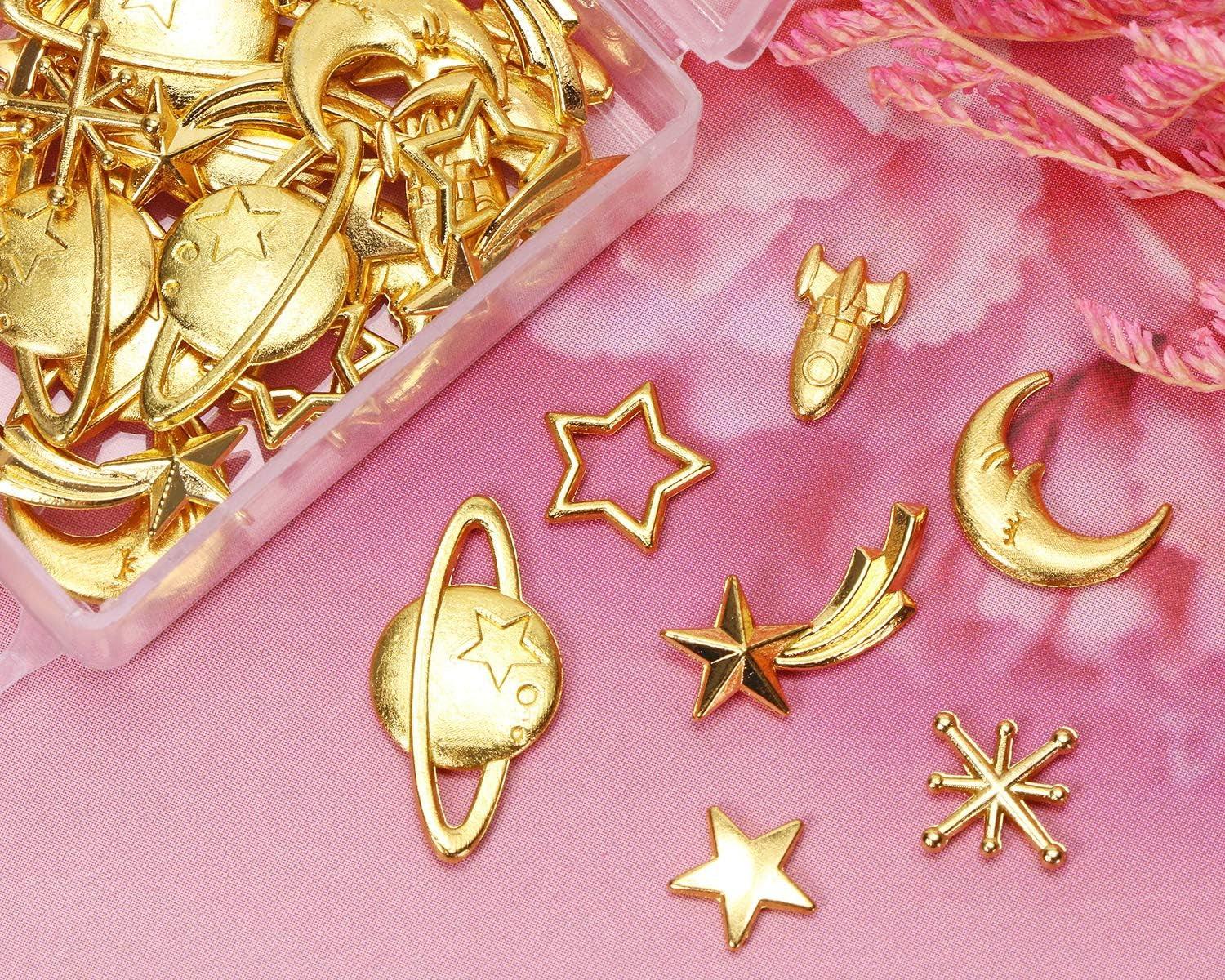 Cosmos Themed Resin Fillers Charms Beads 42Pcs Gold Alloy Star Moon Planet Filling Accessories for Epoxy Resin Craft Jewelry Making (Gold) WoodArtSupply