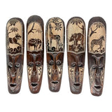 Artisan-Carved Set of 5 Hand-Crafted Wooden African Animal Wall Masks: Unique Tribal Art Sculptures - Each 20 Inches High - Perfect for Cultural Zeckos