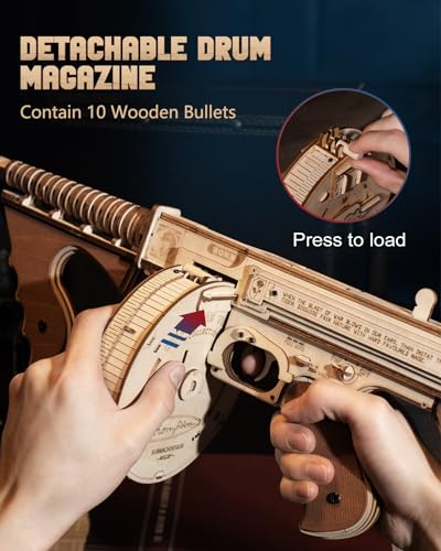 ROKR 3D Wooden Puzzle Tommy Gun Model Kit - Engaging Craft for Adults and Perfect Gift Idea ROKR