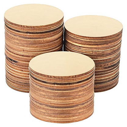 80 Pieces 3 Inch Unfinished Wooden Circles, Wooden Cutouts Natural Round Wood Slices for DIY Wood Craft, Door Hanger, Painting, Wedding, Coasters,