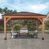 Backyard Discovery Barrington 14 ft. x 10 ft. Hip Roof Cedar Wooden Gazebo Pavilion, Shade, Rain, Hard Top Steel Metal Roof, All Weather Protected, Backyard Discovery