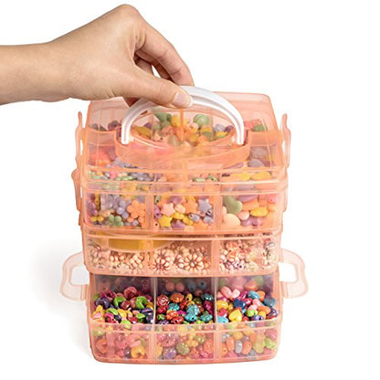 Beads for Kids Crafts, Jewelry Making Kit - 1000 Multi-Shaped Beads with Clasps and Beading String, Organized Storage Case, Ages 6 and Up
