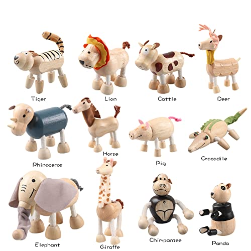 12PCS Bendable Wooden Animal Toys, Fun and Posable Animal Toys