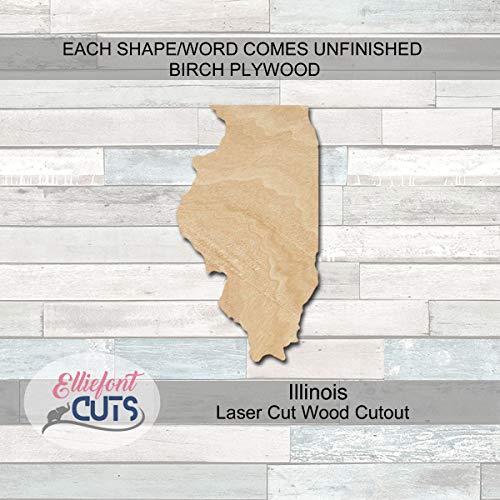Illinois Wood Cutouts for crafts, Laser Cut Wood Shapes 5mm thick Baltic Birch Wood, Multiple Sizes Available Elliefont Styles